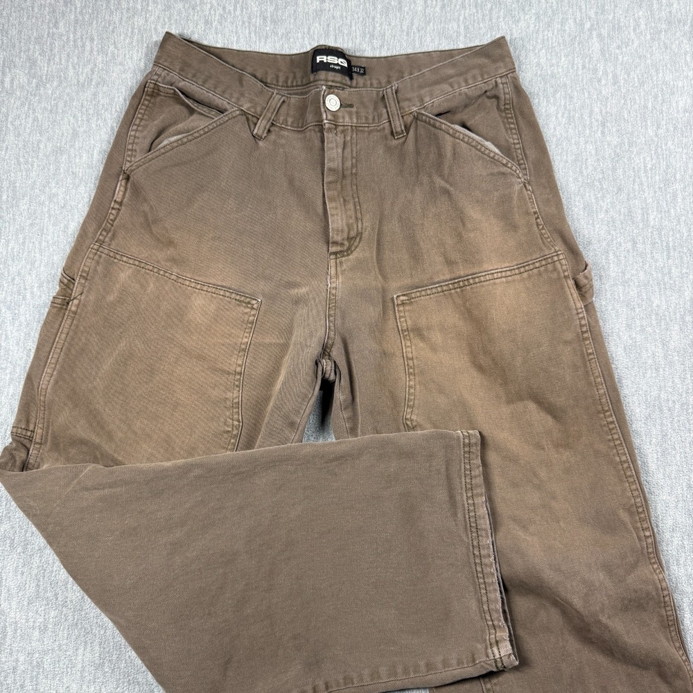 RSQ Pants Men 34x32 Brown Straight Carpenter Utility Work Denim Casual Cotton - Picture 2 of 10